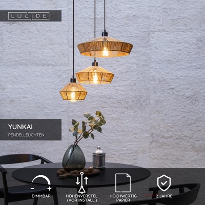 Lucide YUNKAI - Pendelleuchten - Ø 60 cm - 3xE27 - Natürlich
